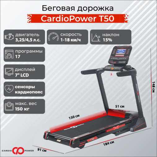 Беговая дорожка складная домашняя CardioPower T50
