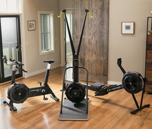 Комплект из 3-х кроссфит тренажеров Concept2: лыжный SkiErg с подставкой + гребной Model D + вело BikeErg