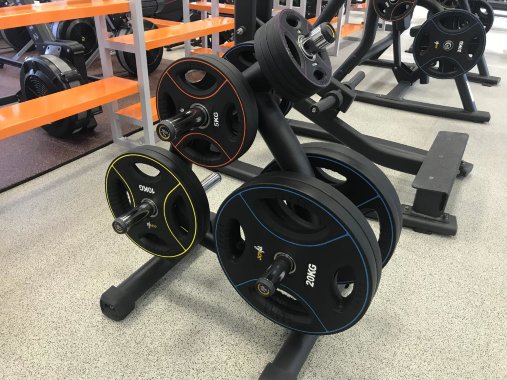 Диск олимпийский полиуретановый черный с четырьмя хватами 25 кг Original Fit.Tools ф50 мм