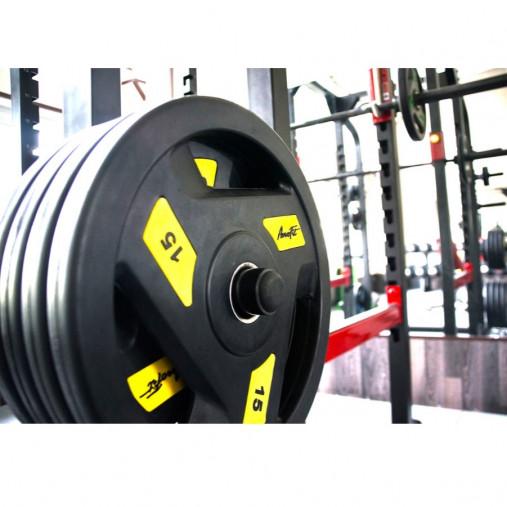 Олимпийский обрезиненный диск AeroFit 2.5 кг, черно-синий, с 3-мя хватами. Посадочное кольцо из нержавеющей стали, Ø 51,5 мм