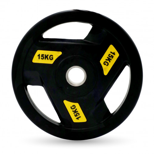 Диск обрезиненный с 3-мя хватами 15 кг UNIX Fit PRO, 51 мм, олимпийский, желтый