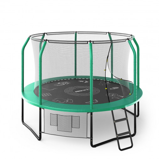 Батут UNIX line SUPREME GAME 10 ft (3,05 м) зеленый, с внутренней защитной сетью и лестницей Батут UNIX line SUPREME GAME 10 ft (3,05 м) зеленый, с внутренней защитной сетью и лестницей