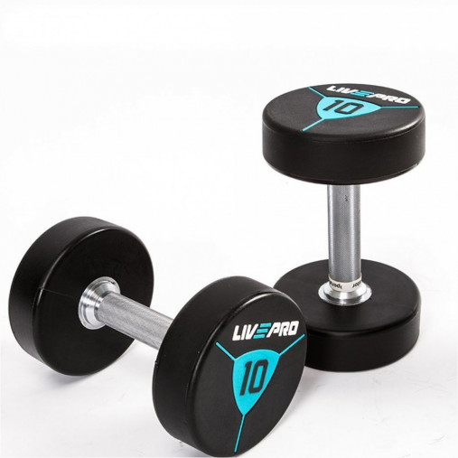 Гантели в уретане LIVEPRO Premium Urethane Dumbbells 14 кг, черный/синий (пара)